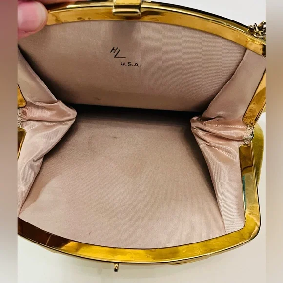 Vintage HL Harry Levine U.S.A. Evening Bag Gold Lame Clutch Purse Handbag - Picture 3 of 8